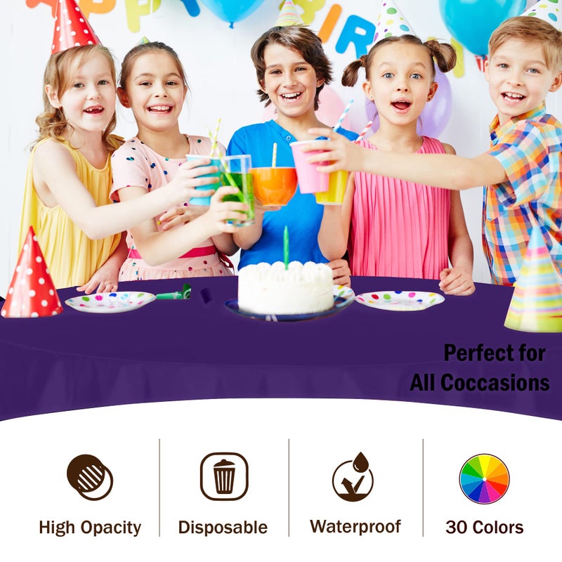 Party Solids 6-Pack Premium Plastic Tablecloth 84in. Round Plastic Table Cover - Purple - Image 5